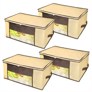 Organizador Multiuso com Zíper Marfim Pequeno 45x45x20cm Kit com 4un.