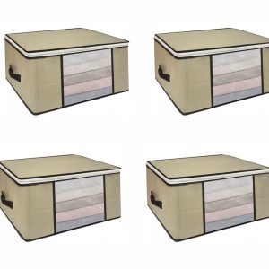 Organizador Multiuso com Zíper Marfim Médio 60x45x30cm Kit com 4un.